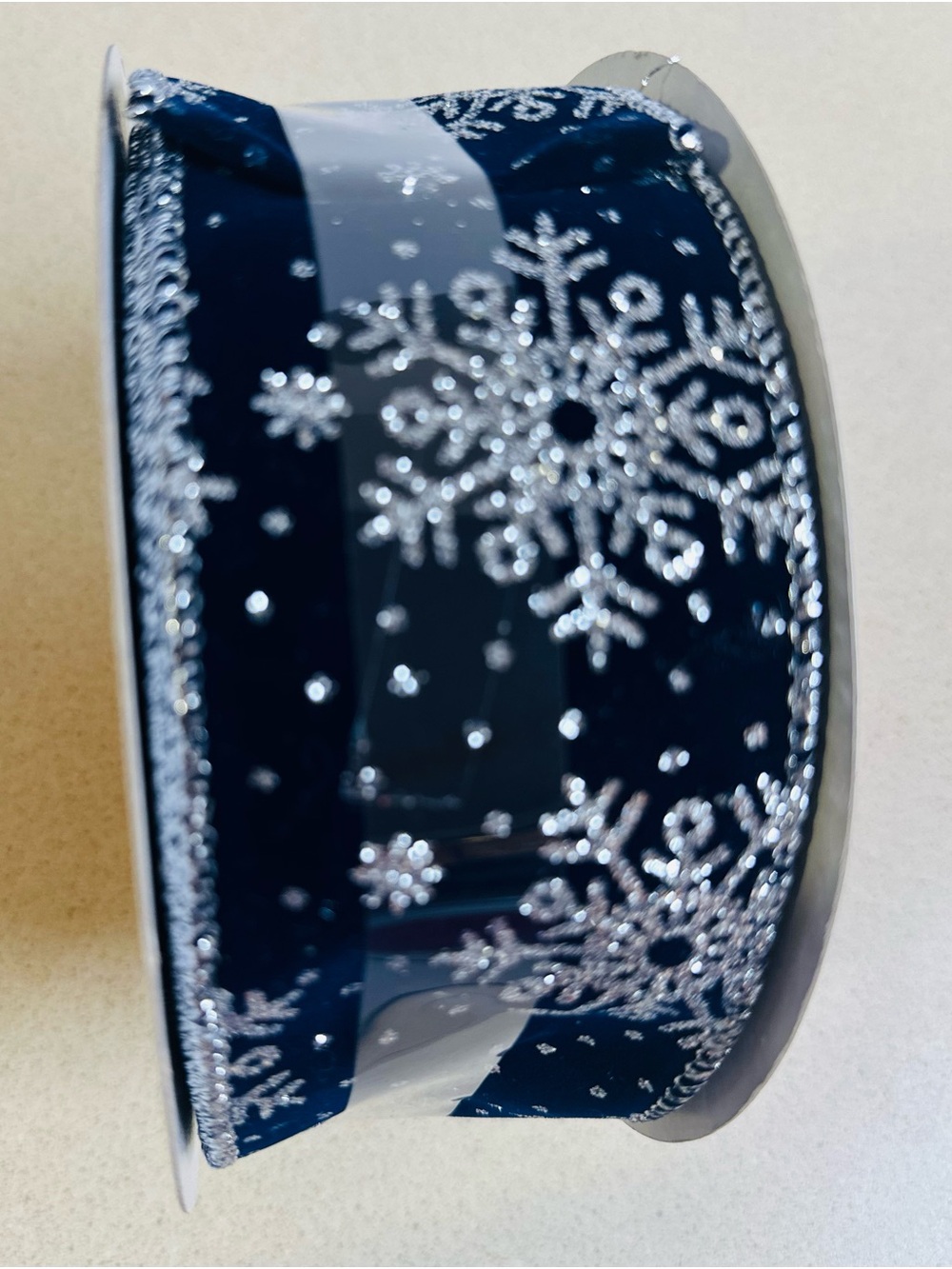 CELEBRATE IT Blue Velvet w/ Silver Snowflakes Wire Edge Ribbon 2.5" x 60' Wrap
